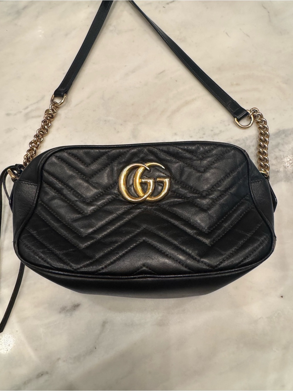 Gucci Black Quilted Leather Crossbody with Gold Double G
